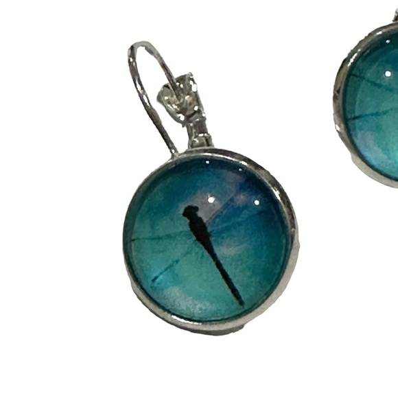 Dragonfly Bubble Style Silver Drop Earrings - Picture 2 of 5